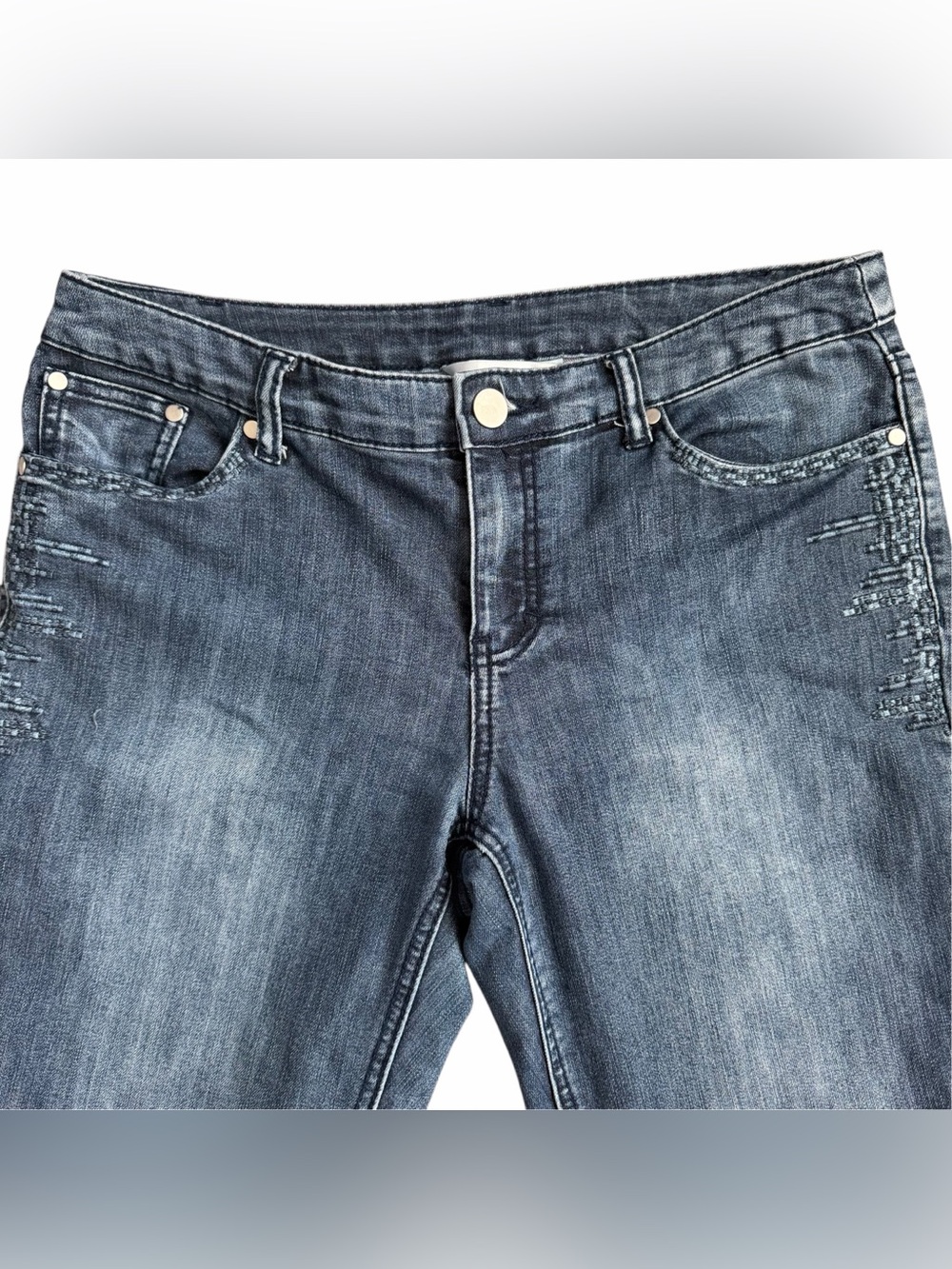 Christopher & Banks Womens SZ 6 Straight Leg Stretch Jeans Embroidered Med Wash